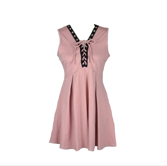 Vintage Pink Dress w/ Grommet Crisscross Neckline - Picture 1 of 9